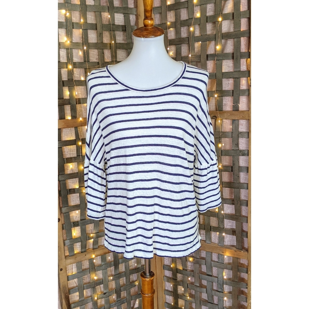 Madewell | Linen Flare Sleeve Tee in Strip | Small